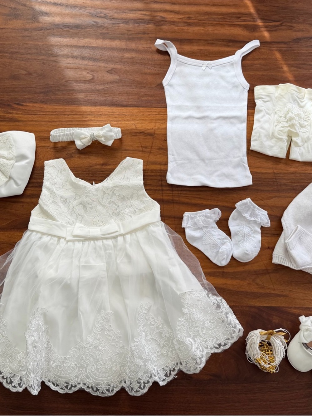 White Lace Baby Dress & Accessories Set Christening Flower Girl